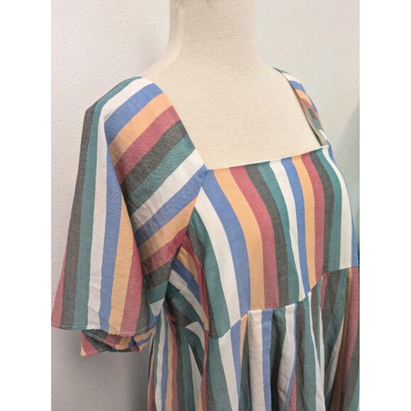 Madewell Festival Multicolored Stripe Cotton Bell Sleeve Dress sz L Boho Beach - Picture 6 of 12